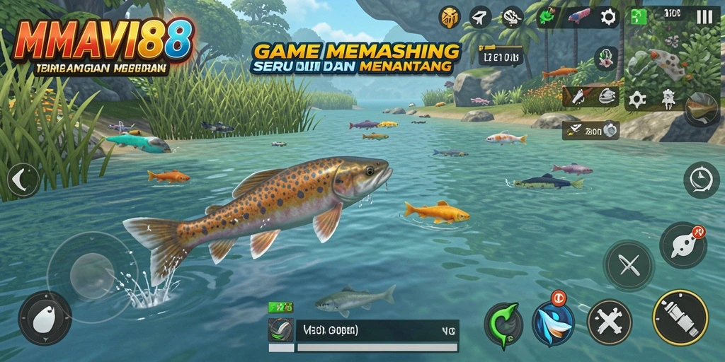 Tampilan gameplay AMAVI88 menunjukkan aksi memancing yang seru dan mendebarkan.
