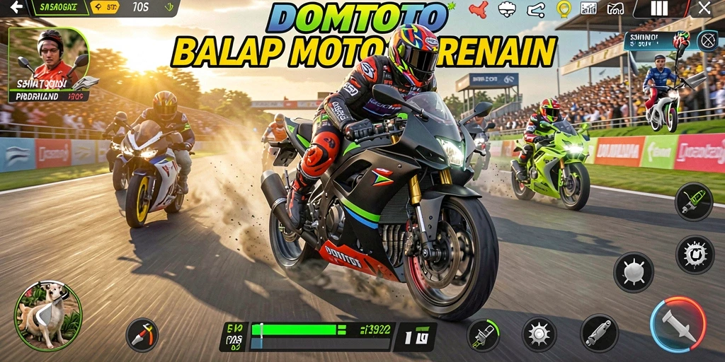 Tampilan gameplay seru dalam balap motor di DOMTOTO.