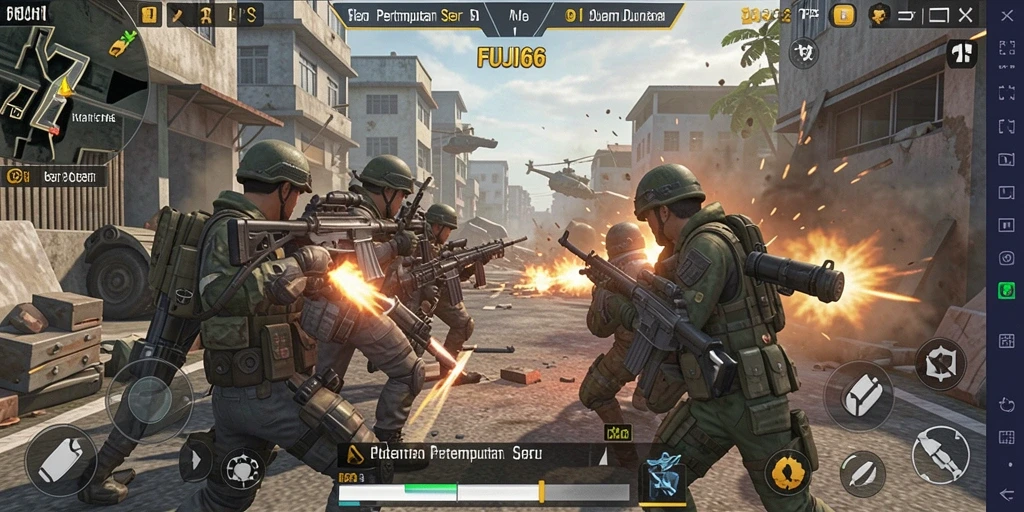 Screenshot utama FUJI66 menampilkan aksi tempur yang intens dan strategi tim.