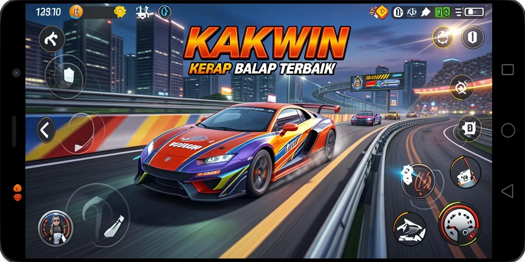 Tampilan gameplay KAKWIN yang mendebarkan di lintasan balap.