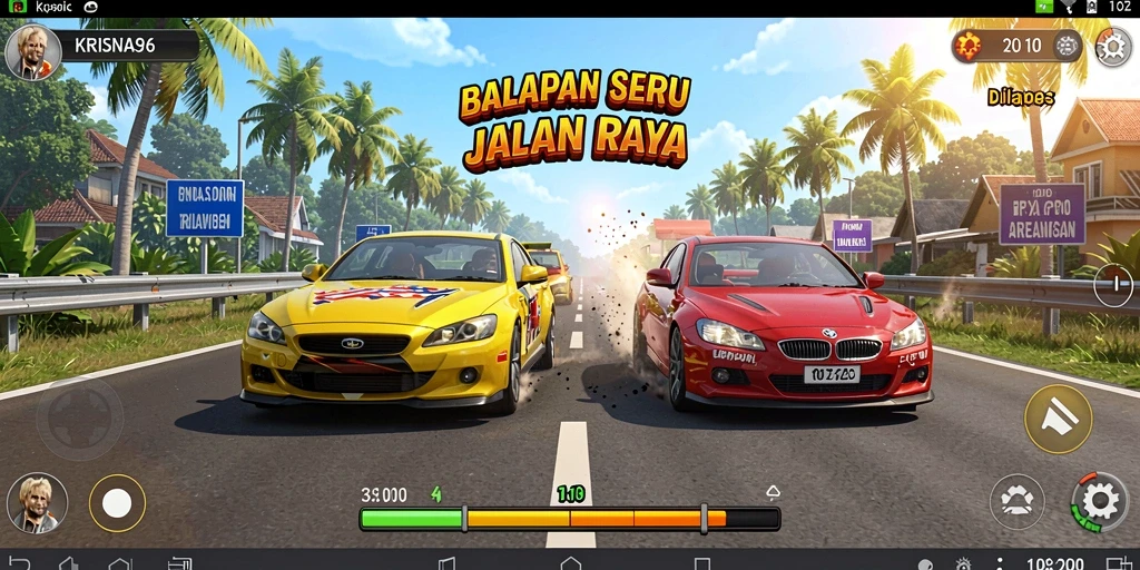 Tampilan menarik dari gameplay balapan di KRISNA96.